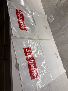 Supreme White Plastic Bags with Red Box Logo - Set of Two
